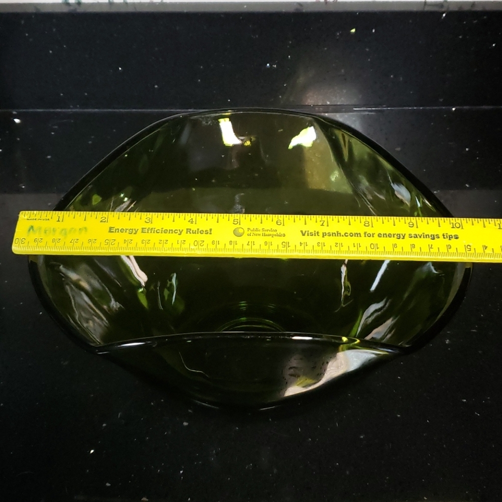 Vintage Green Glass Exotic Shape Serving Bowl